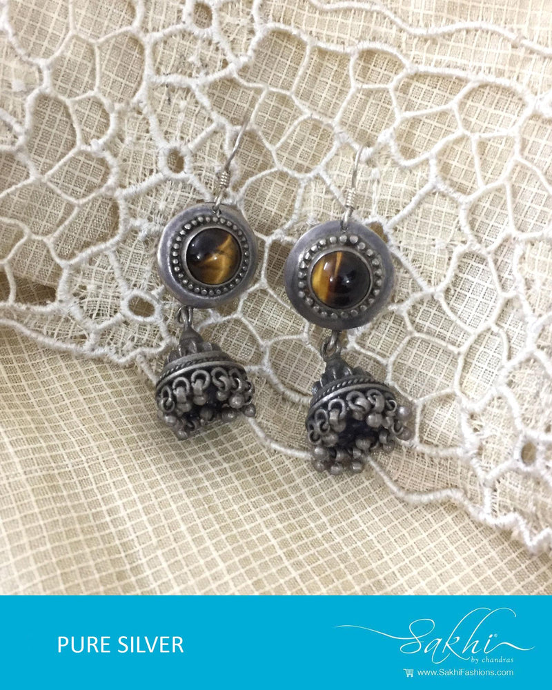 ASDR-1626 - Silver & Brown Pure Anitque Silver Earrings