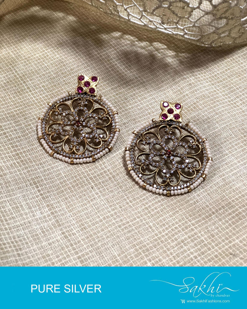 ASDR-2039 - Gold & Multi Pure Silver Earrings