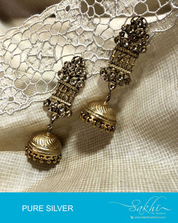 ASDR-2041 - Gold & Cream Pure Silver Earrings