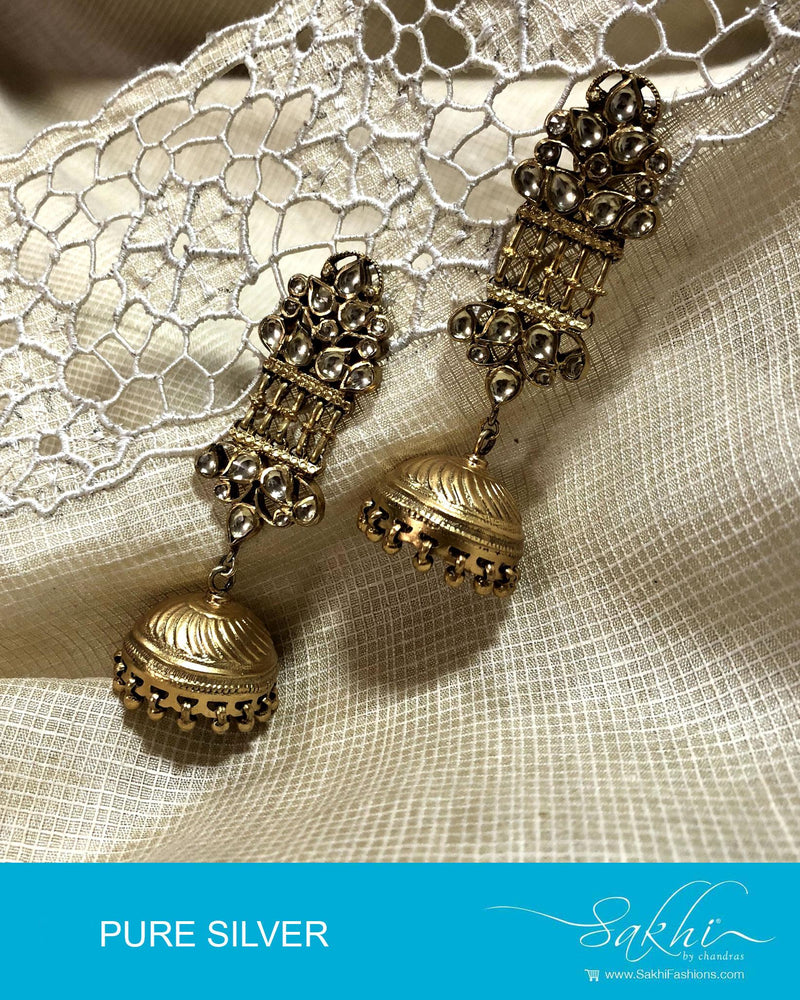 ASDR-2041 - Gold & Cream Pure Silver Earrings