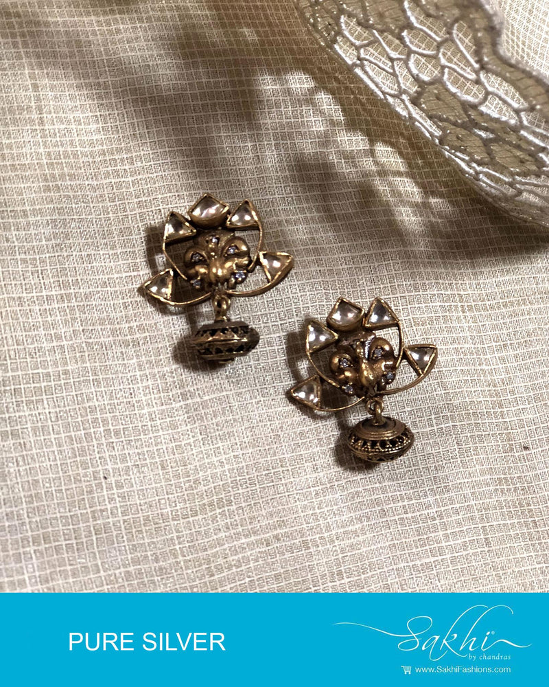 ASDR-2043 - Gold & Silver Pure Silver Earrings