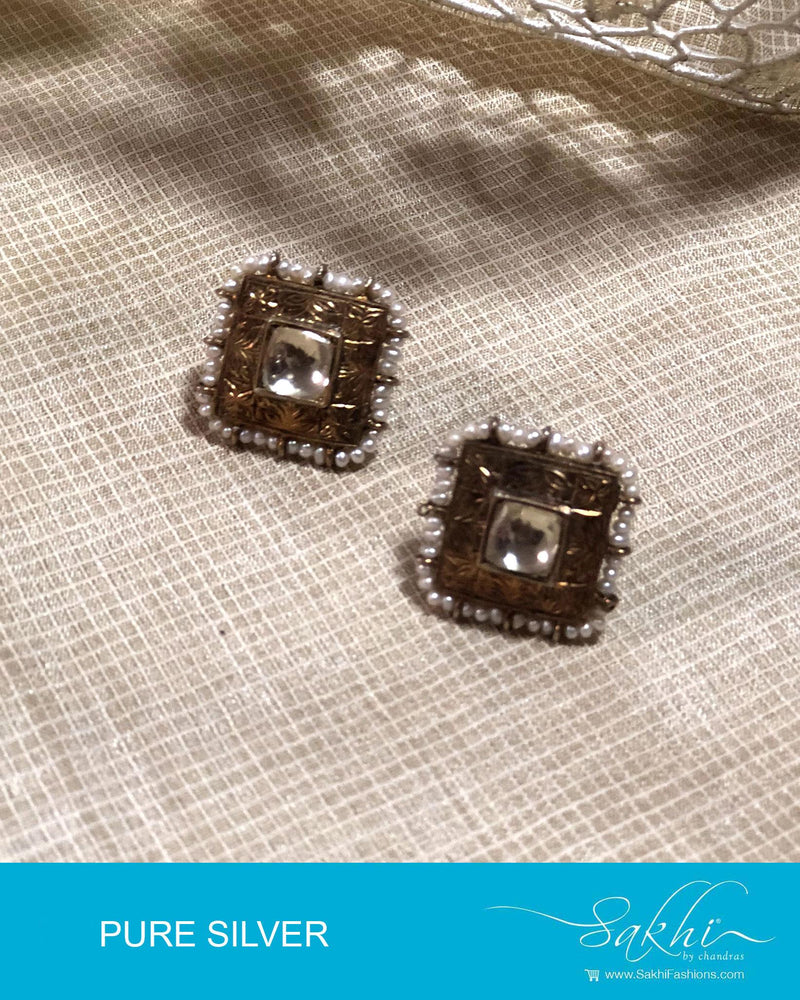 ASDR-2053 - Gold & Cream Pure Silver Earrings