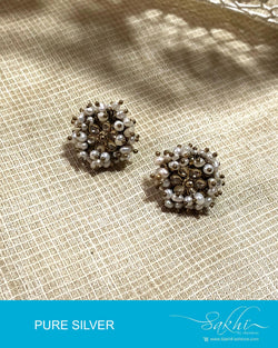 ASDR-2063 - Gold & Cream Pure Silver Earrings