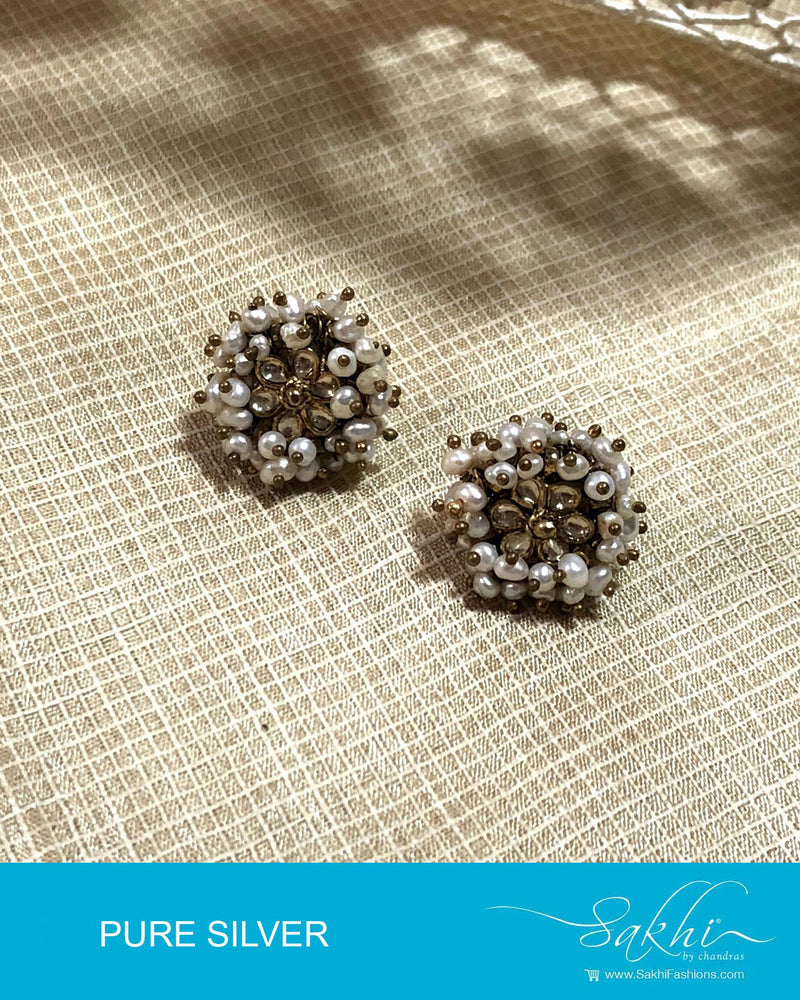 ASDR-2063 - Gold & Cream Pure Silver Earrings
