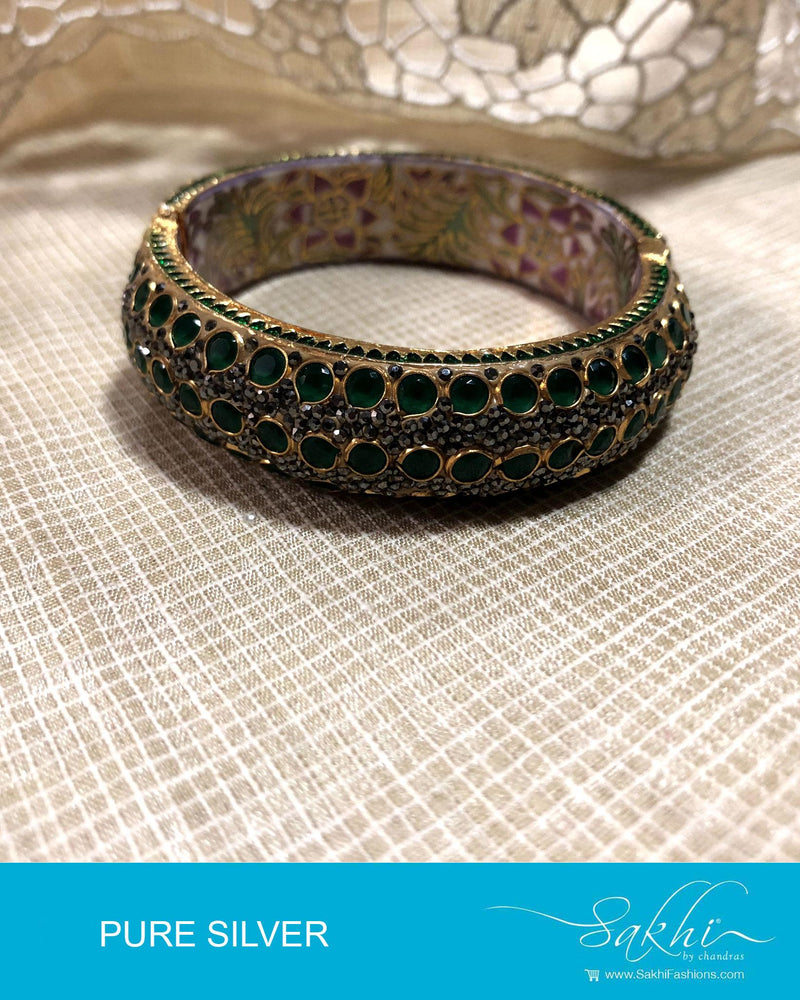 ASDR-2068 - Gold & Green Pure Silver Bangle