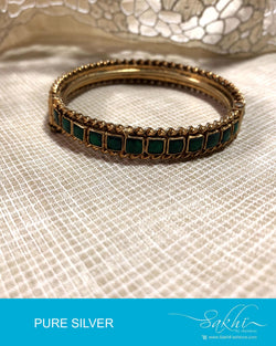 ASDR-2071 - Gold & Green Pure Silver Bangle