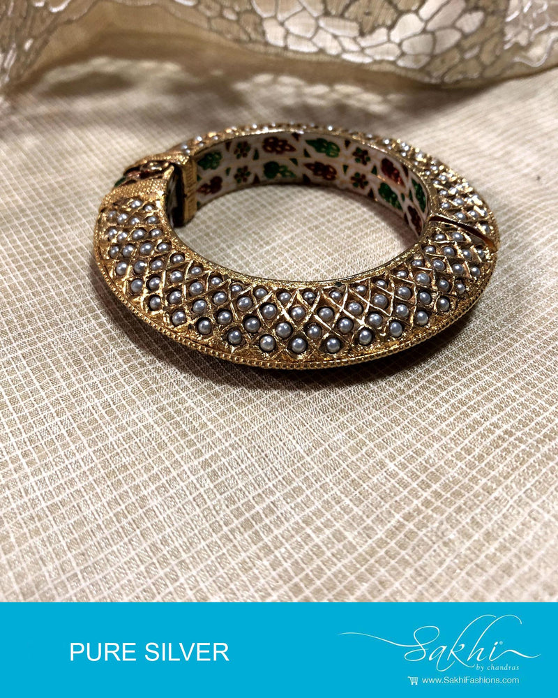 ASDR-2078 - Gold & Cream Pure Silver Bangle