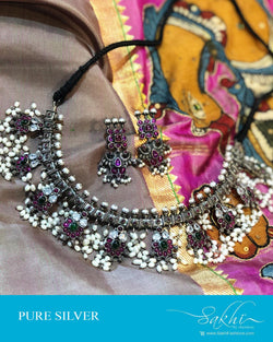 ASDR-25310 - Silver &  Pure Silver Necklace & Earring