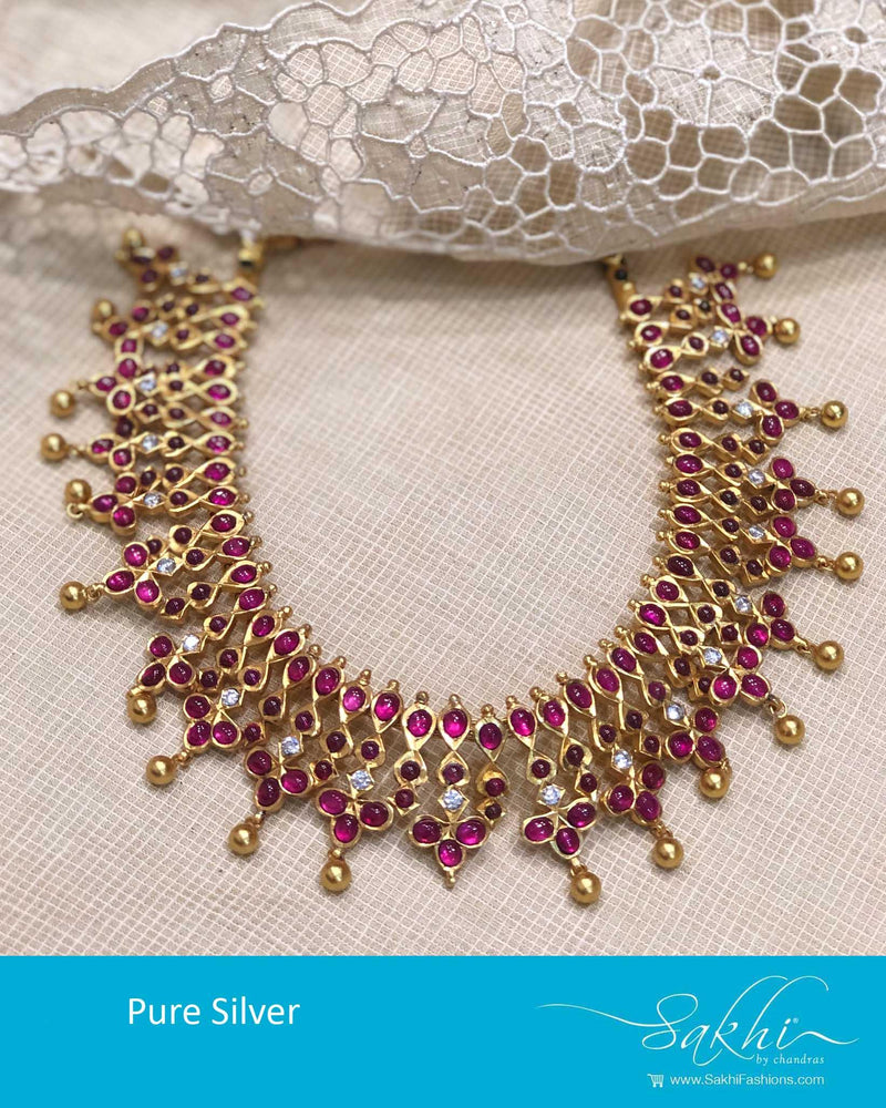 ASDR-25740 -  Pink &  Pure Silver  Necklace