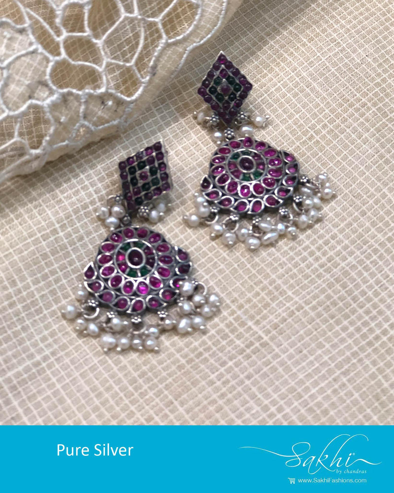ASDR-25758 - Pink &  Pure Silver  Earring