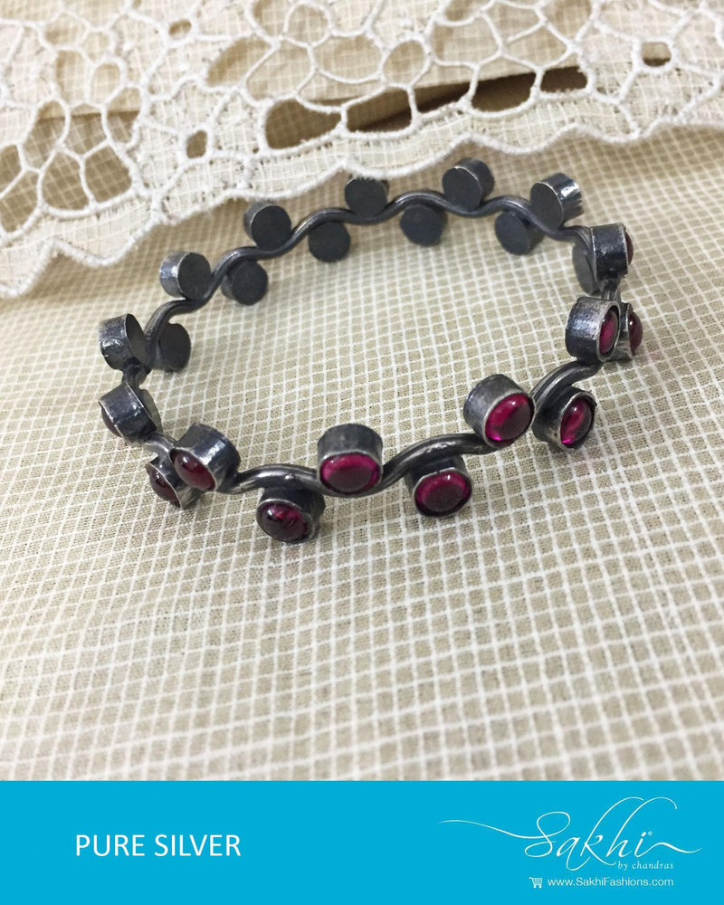 ASDR-2634 - Silver & Pink Pure Anitque Silver Bangle