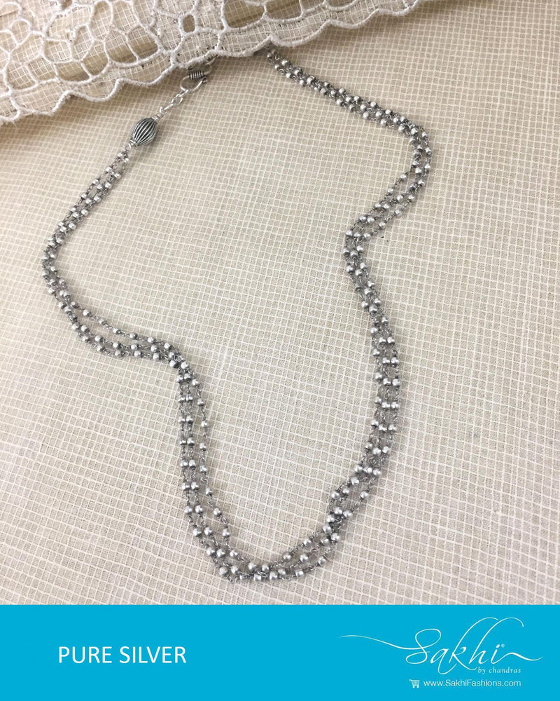 ASDR-2657 - Silver & Cream Pure Antique Silver Mala