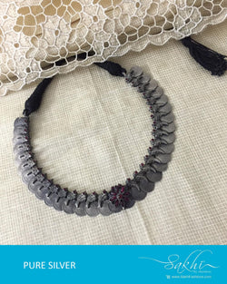 ASDR-2665 - Silver & Black Pure Antique Silver Mala