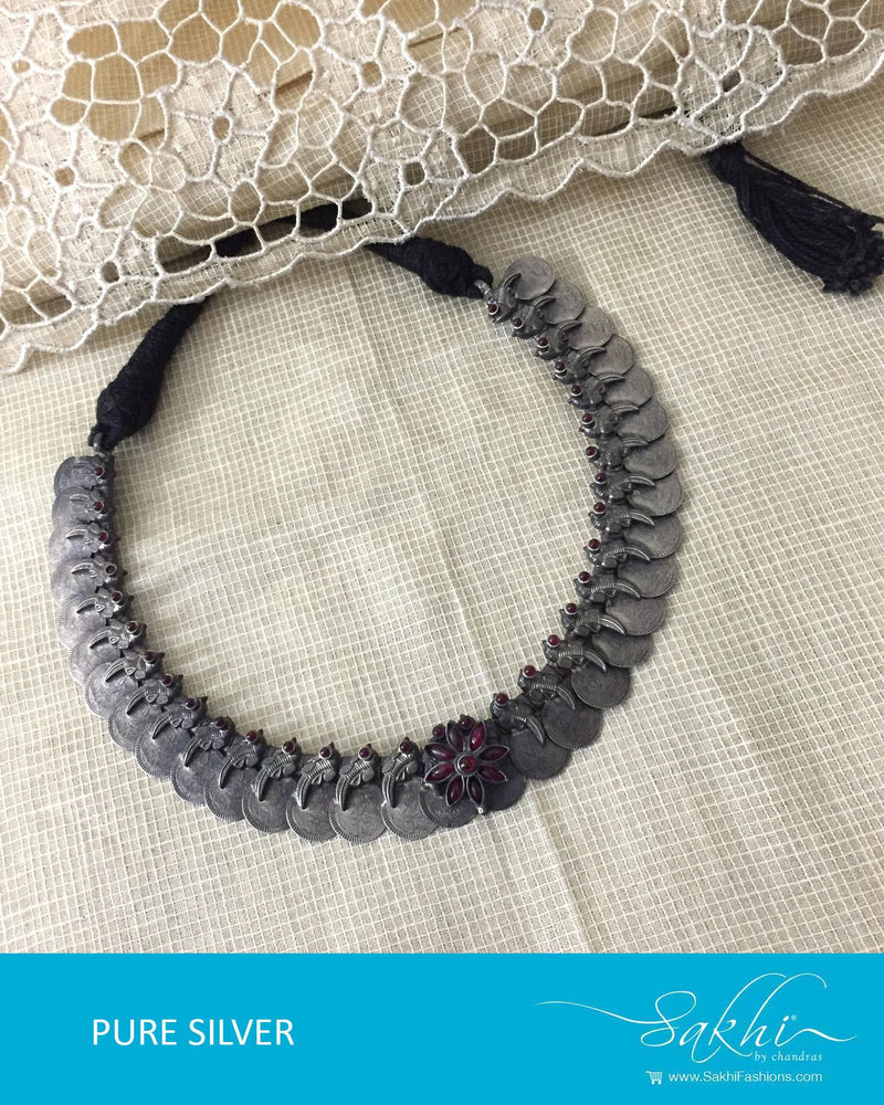ASDR-2665 - Silver & Black Pure Antique Silver Mala