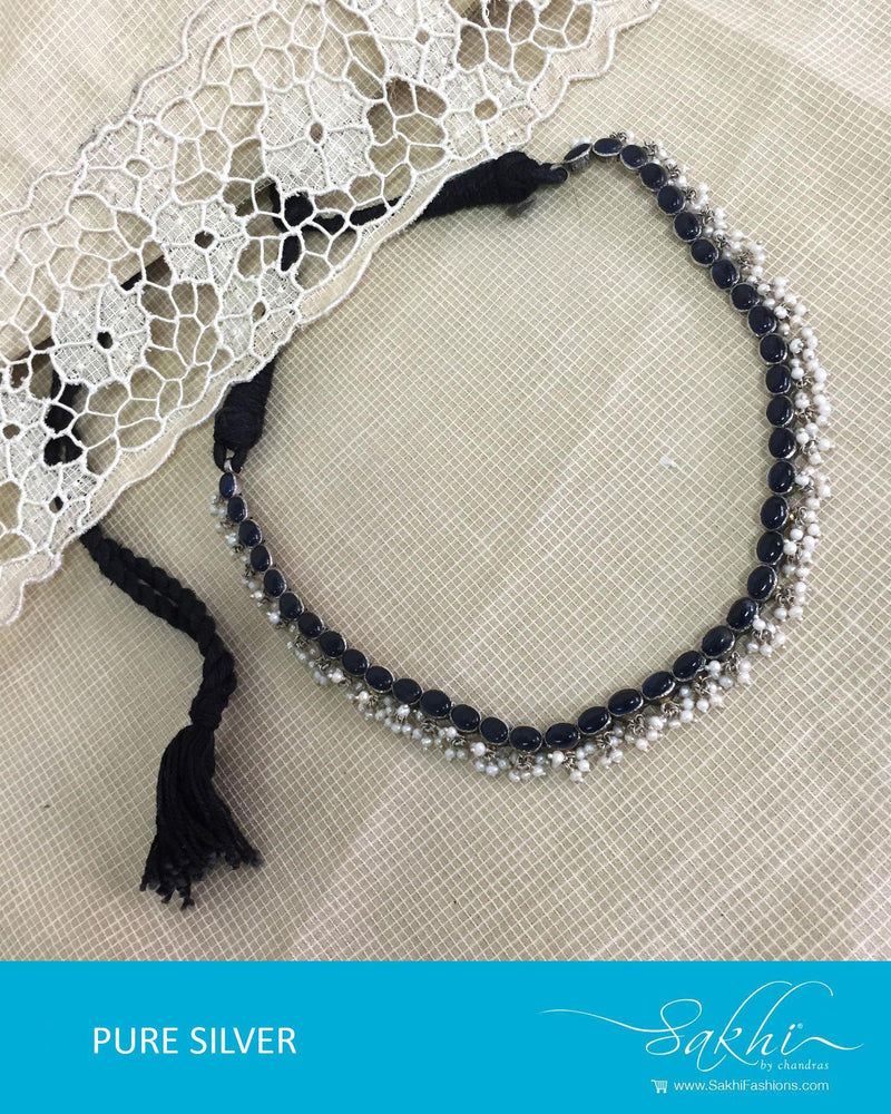 ASDR-3081 - Silver & Black Pure Silver Mala