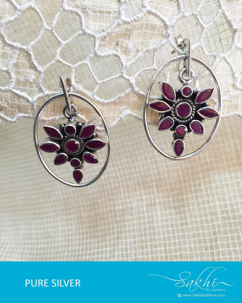 ASDR-3096 - Silver & Pink Pure Silver Earrings