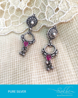 ASDR-3104 - Silver & Pink Pure Silver Earrings