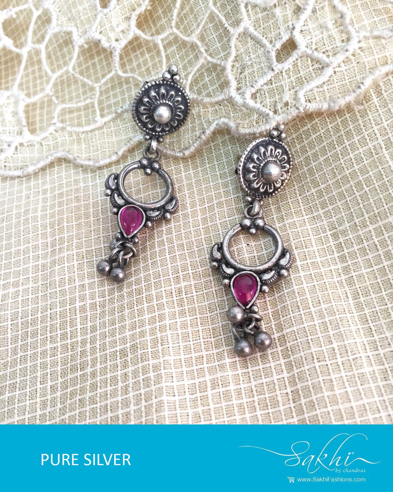 ASDR-3104 - Silver & Pink Pure Silver Earrings