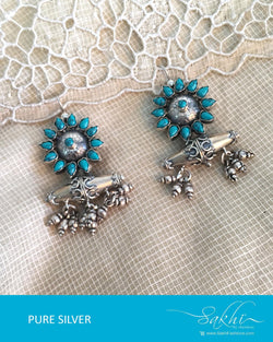 ASDR-3109 - Silver & Blue Pure Silver Earrings