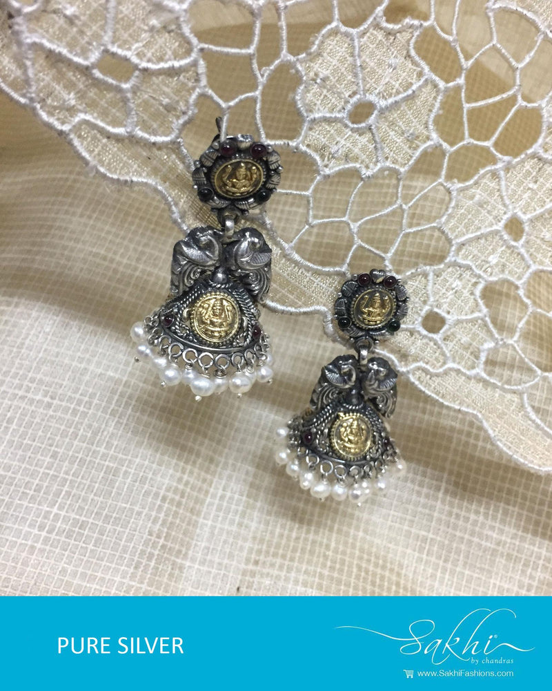 ASDR-3125 - Silver & Gold Pure Silver Earrings
