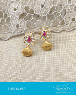 ASDR-3219 - Gold & Pink Pure Silver Earrings