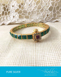 ASDR-3222 - Gold & Green Pure Silver Bangle