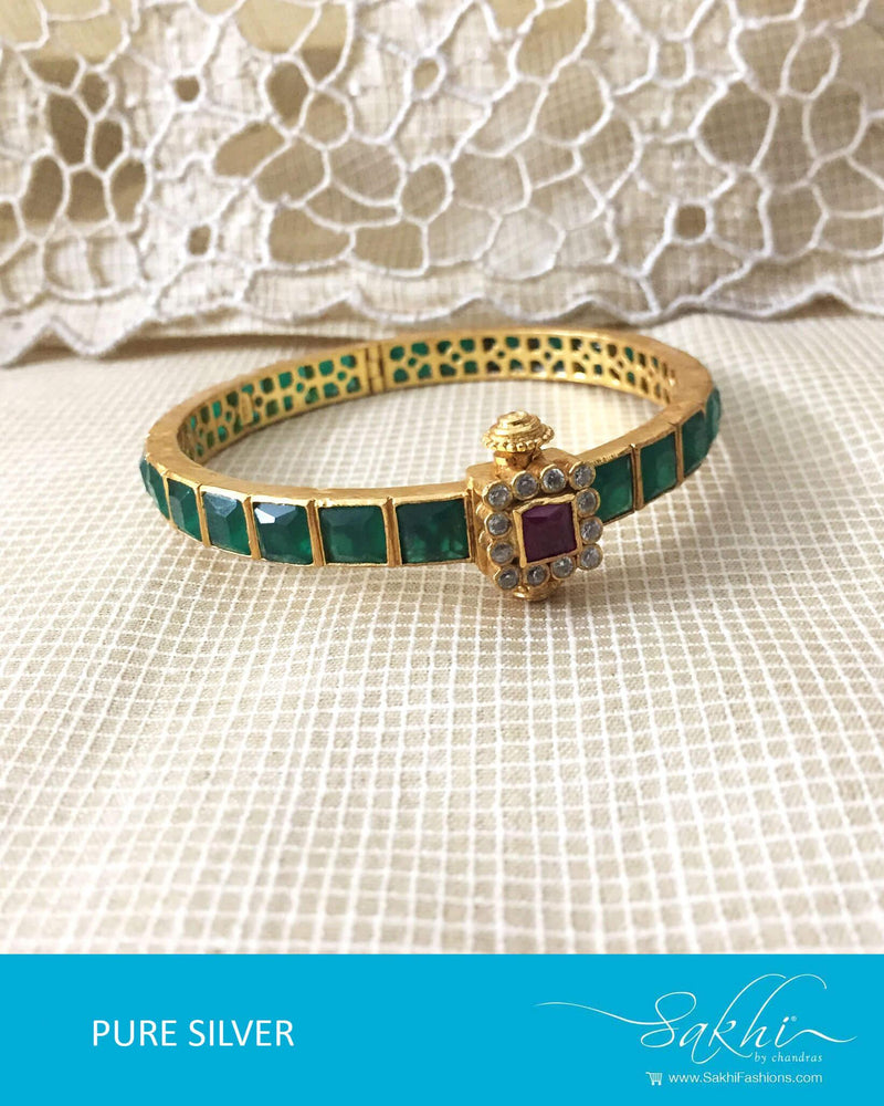 ASDR-3222 - Gold & Green Pure Silver Bangle