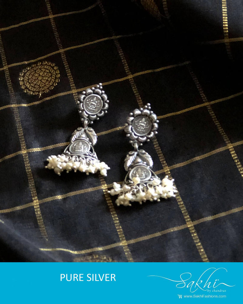 ASDR-8097 - Silver  & Pearl Pure Silver Earrings