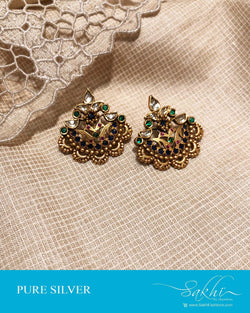 ASDS-0503 - Gold & Green Pure Silver  Earring