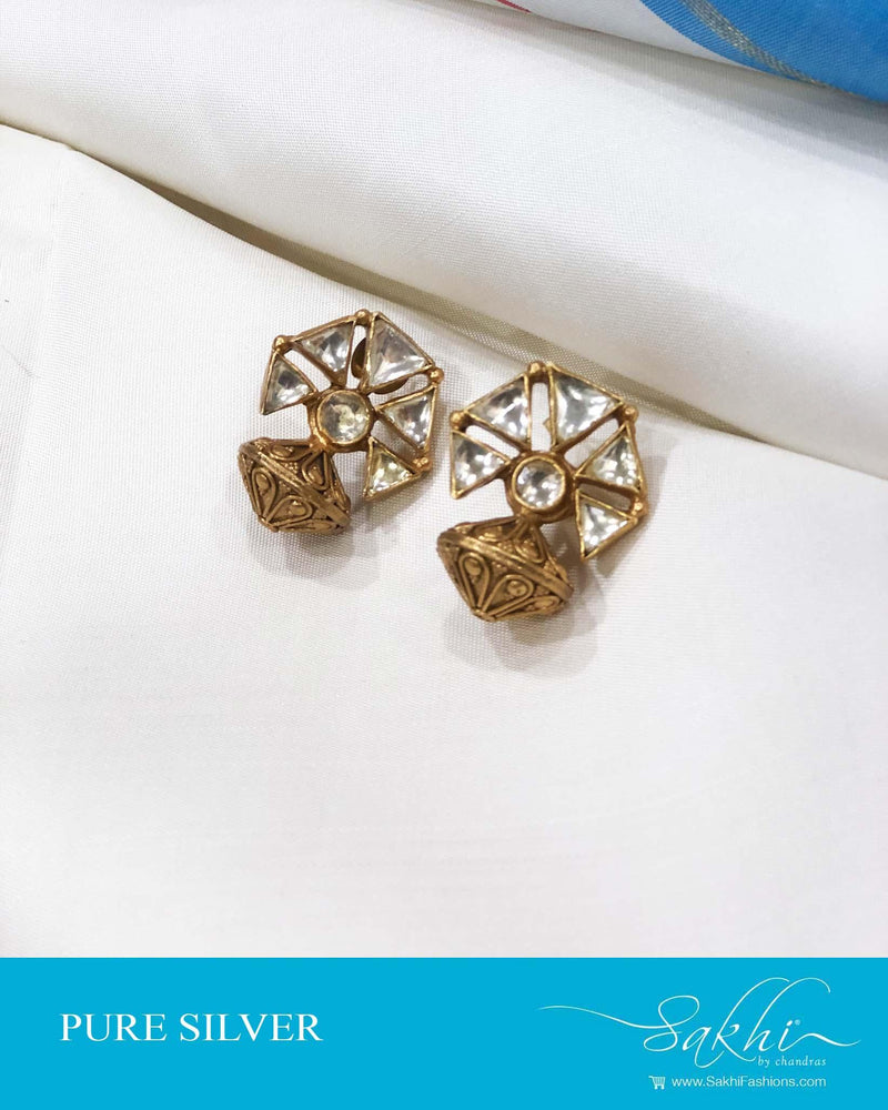 ASDS-0508 - Gold & White Pure Silver  Earring