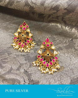 ASDS-0509 - Gold & Pink Pure Silver  Earring