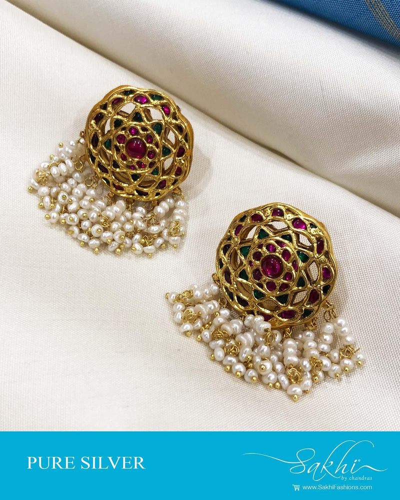 ASDS-0510 - Gold & White Pure Silver  Earring