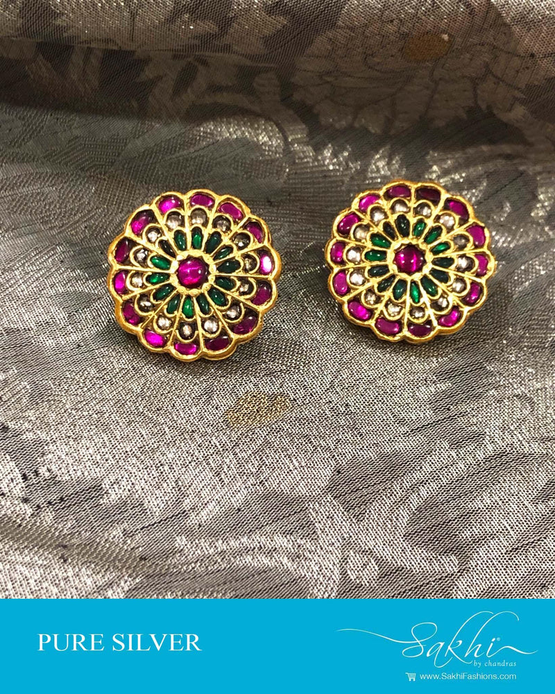ASDS-0514 - Gold & Pink Pure Silver  Earring