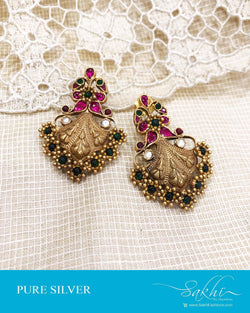ASDS-0516 - Gold & Pink Pure Silver  Earring