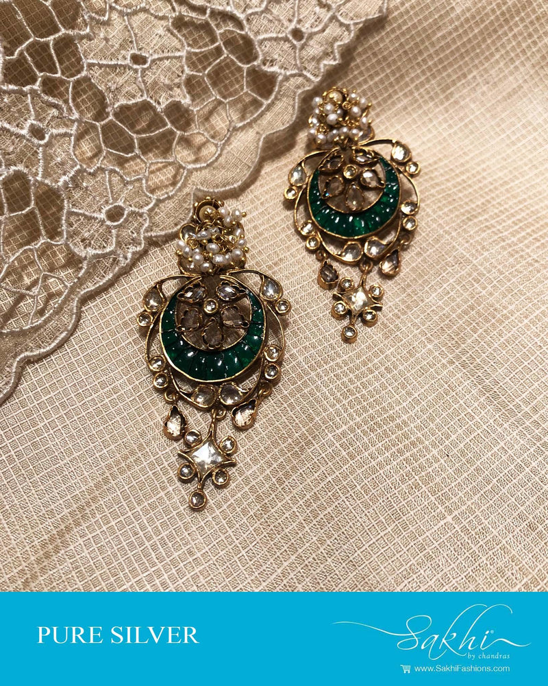ASDS-0517 - Gold & Green Pure Silver  Earring