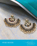 ASDS-0520 - Gold & Blue Pure Silver  Earring