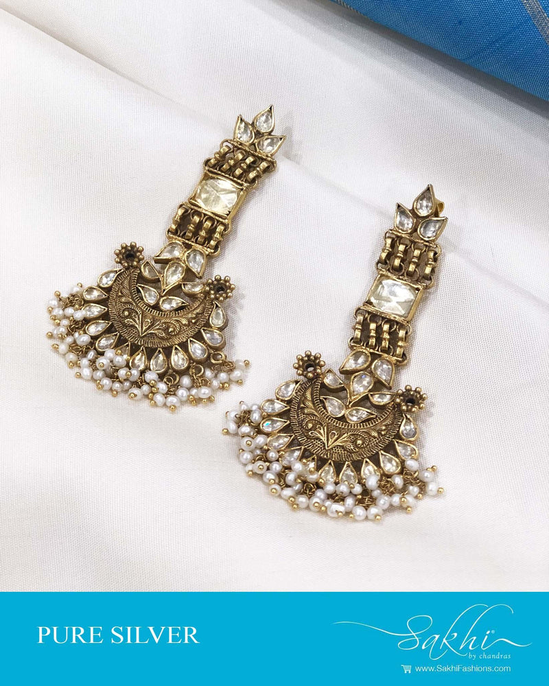ASDS-0521 - Gold & White Pure Silver  Earring