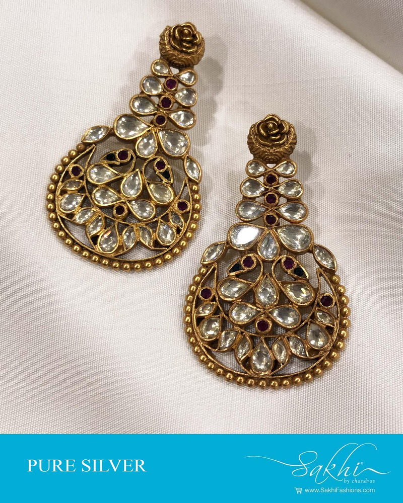 ASDS-0522 - Gold & White Pure Silver  Earring