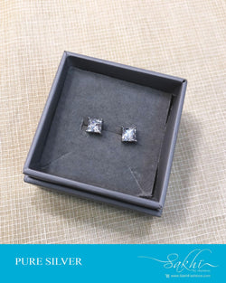 ASDS-14573 - Silver &  Pure Silver Earring