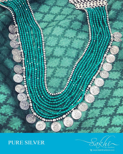 ASDS-16452 - Green &  Pure Silver  Mala