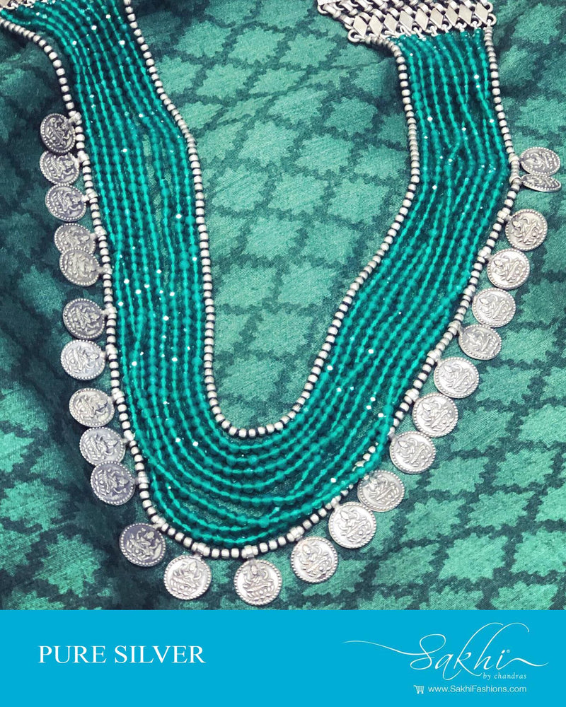 ASDS-16452 - Green &  Pure Silver  Mala