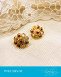 ASDS-16757 - Silver & Multi Pure Silver  Navarathna Studs