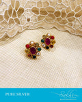 ASDS-16758 - Silver & Multi Pure Silver  Navarathna Studs