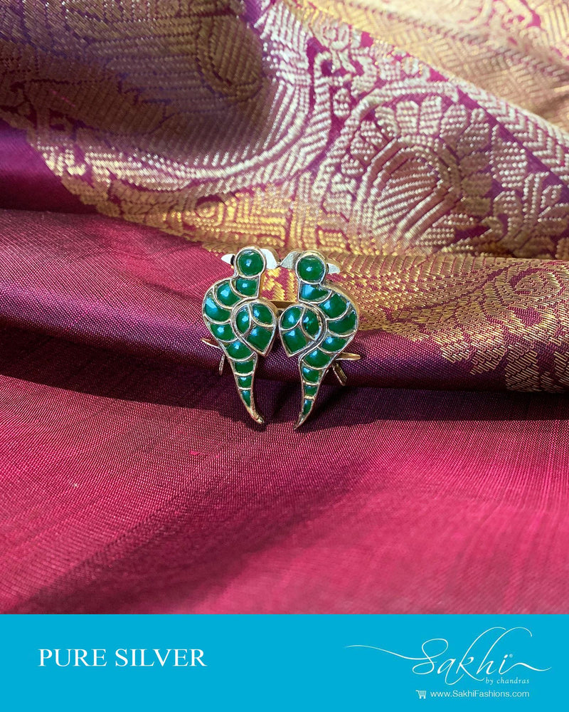 ASDS-201201 - Green,Gold &  Pure Silver Finger Ring