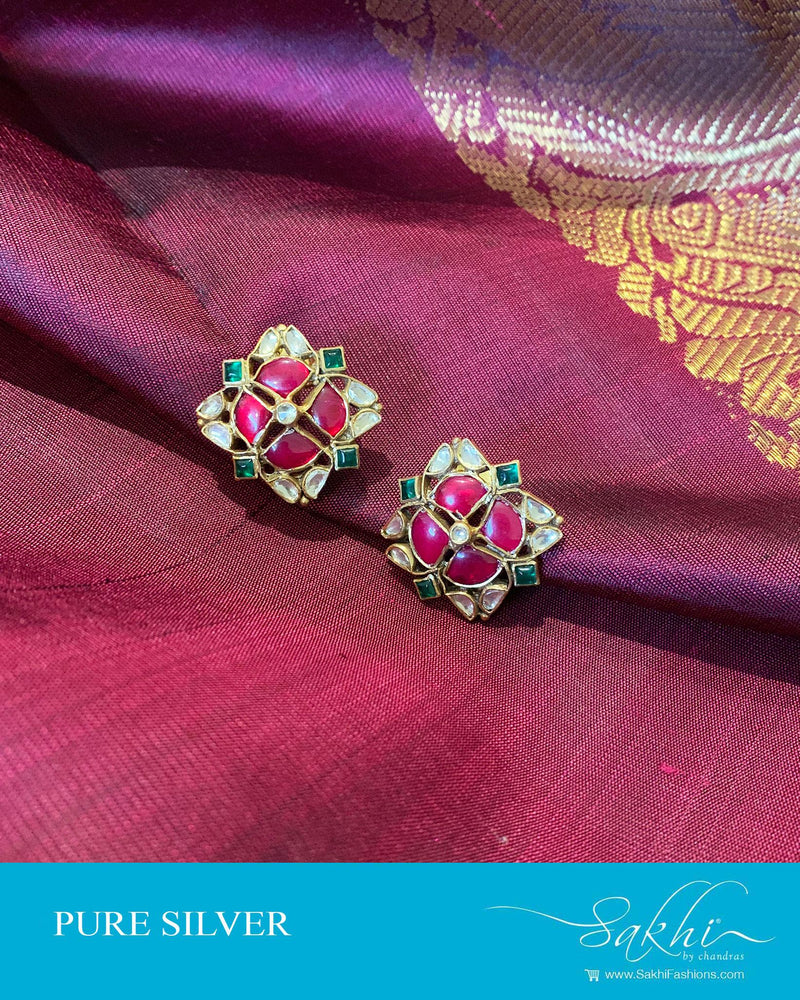 ASDS-201203 - Gold,Multi &  Pure Silver Earrings