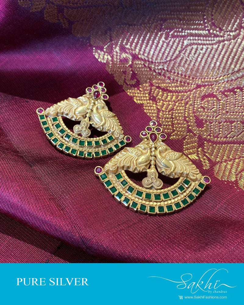 ASDS-201209 - Gold,Green &  Pure Silver Earrings