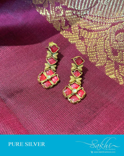 ASDS-201211 - Gold,Pink &  Pure Silver Earrings
