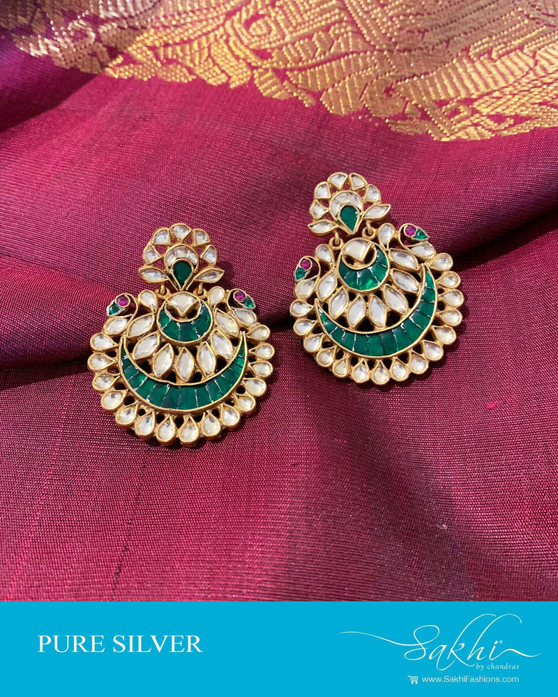 ASDS-201214 - White,Green &  Pure Silver Earrings