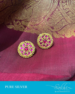 ASDS-201217 - Gold,Pink &  Pure Silver Earrings