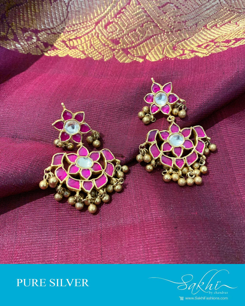 ASDS-201218 - Gold,Pink &  Pure Silver Earrings